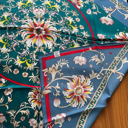 100% Pure Mulberry Silk Multicolour Handmade Large Silk Scarf 43"- The Flowers