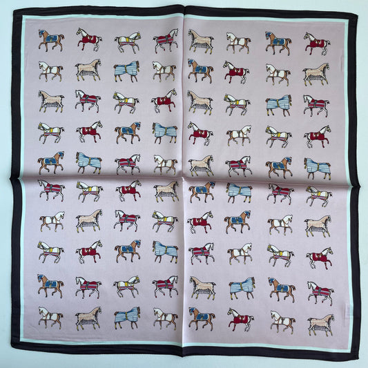 100% Pure Silk Multicolour Small Silk Scarf -The Pink Horses