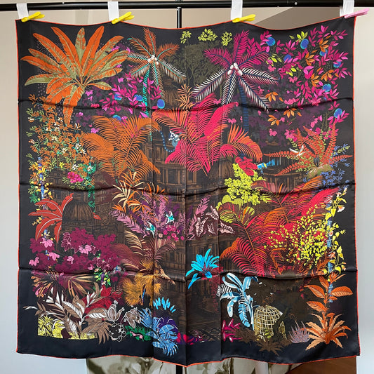 100% Pure Mulberry Silk Multicolour Handmade Large Silk Scarf 43"- The Forest