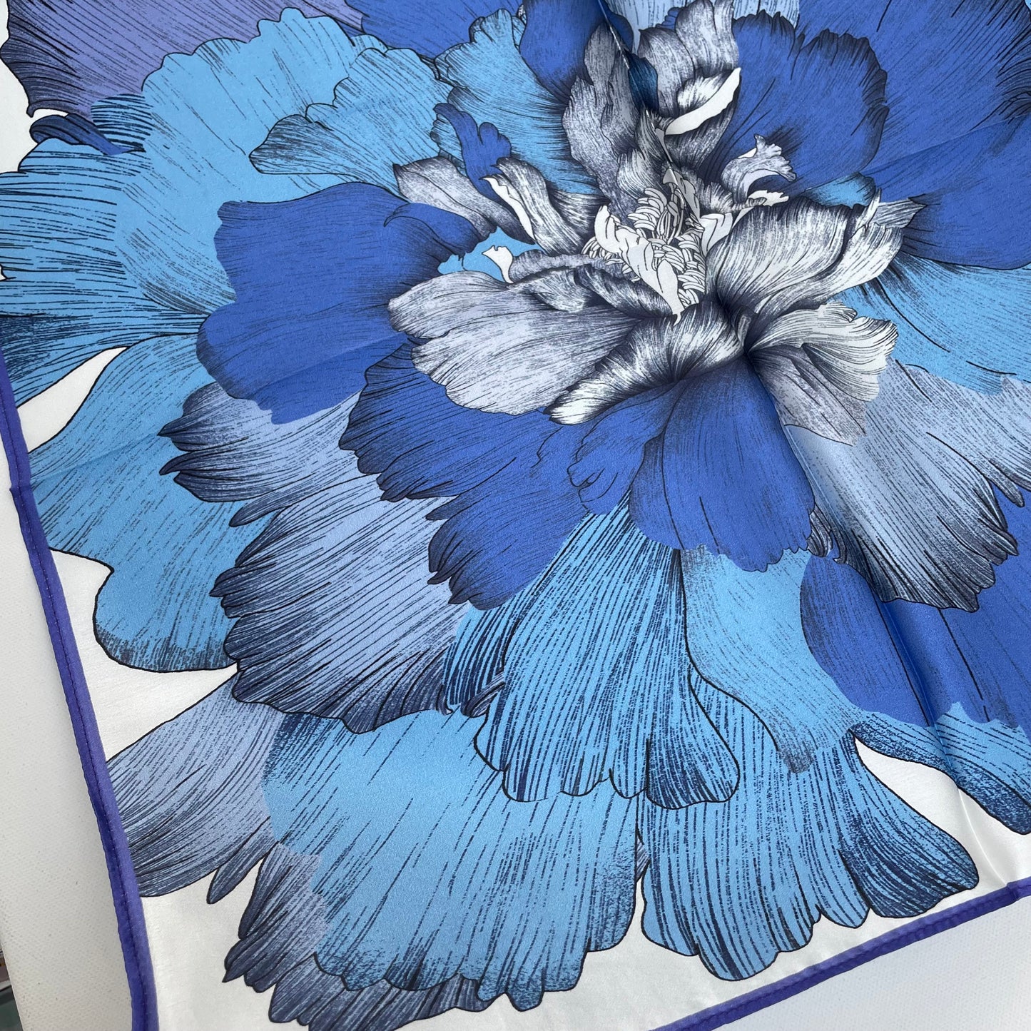 100% Mulberry Silk Scarf-Small Square Multicolor Silk Scarf, lightweight Luxury Neck Hair Scarf -The Blue Flowers