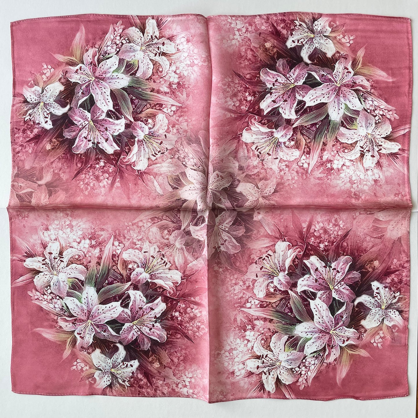 100% Pure Silk Multicolour Small Silk Scarf -The Pink Lily