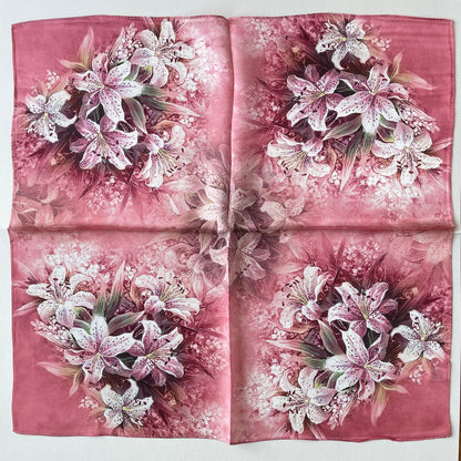 100% Pure Silk Multicolour Small Silk Scarf -The Pink Lily