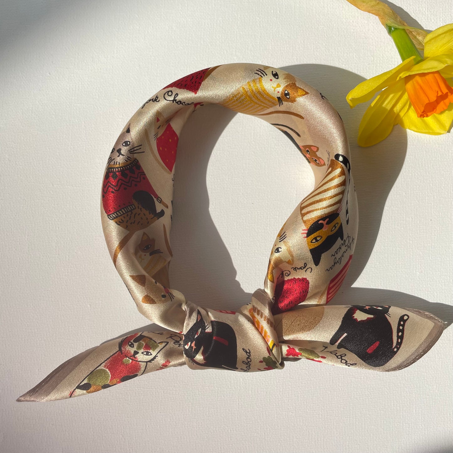 100% Mulberry Silk Scarf-Small Square Multicolor Silk Scarf, lightweight Luxury Neck Hair Scarf - The Cats