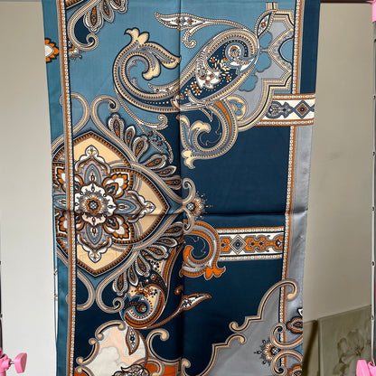100% Pure Silk Multicolour long Silk Scarf / Headscarf-The Blue Pasiley