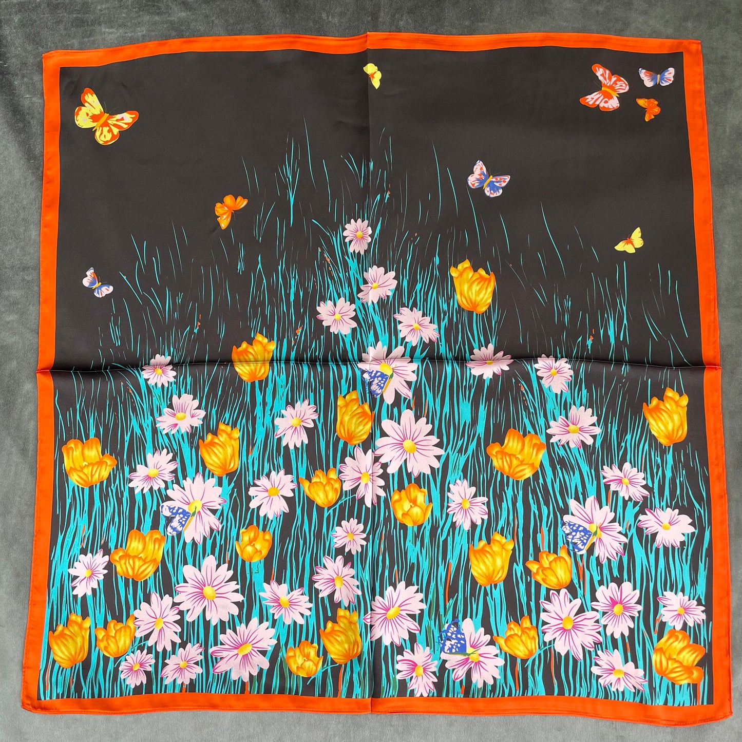 100% Pure Silk Multicolour Large Silk Scarf / Headscarf-The Tits - 26”Silk Scarf / Headscarf