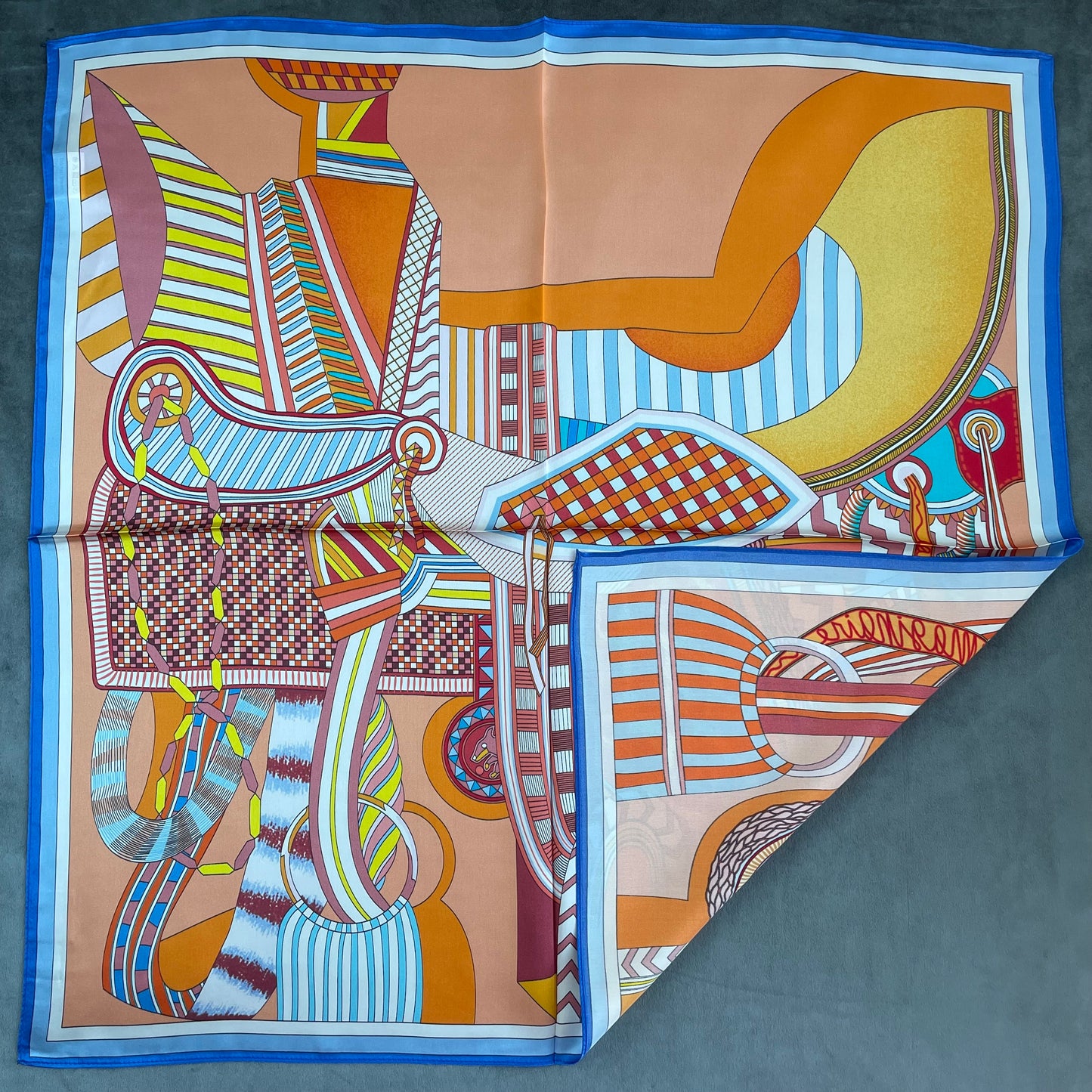 100% Pure Silk Multicolour Large Silk Scarf / Headscarf-The Horseshoe - 26”Silk Scarf / Headscarf