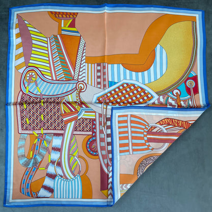 100% Pure Silk Multicolour Large Silk Scarf / Headscarf-The Horseshoe - 26”Silk Scarf / Headscarf