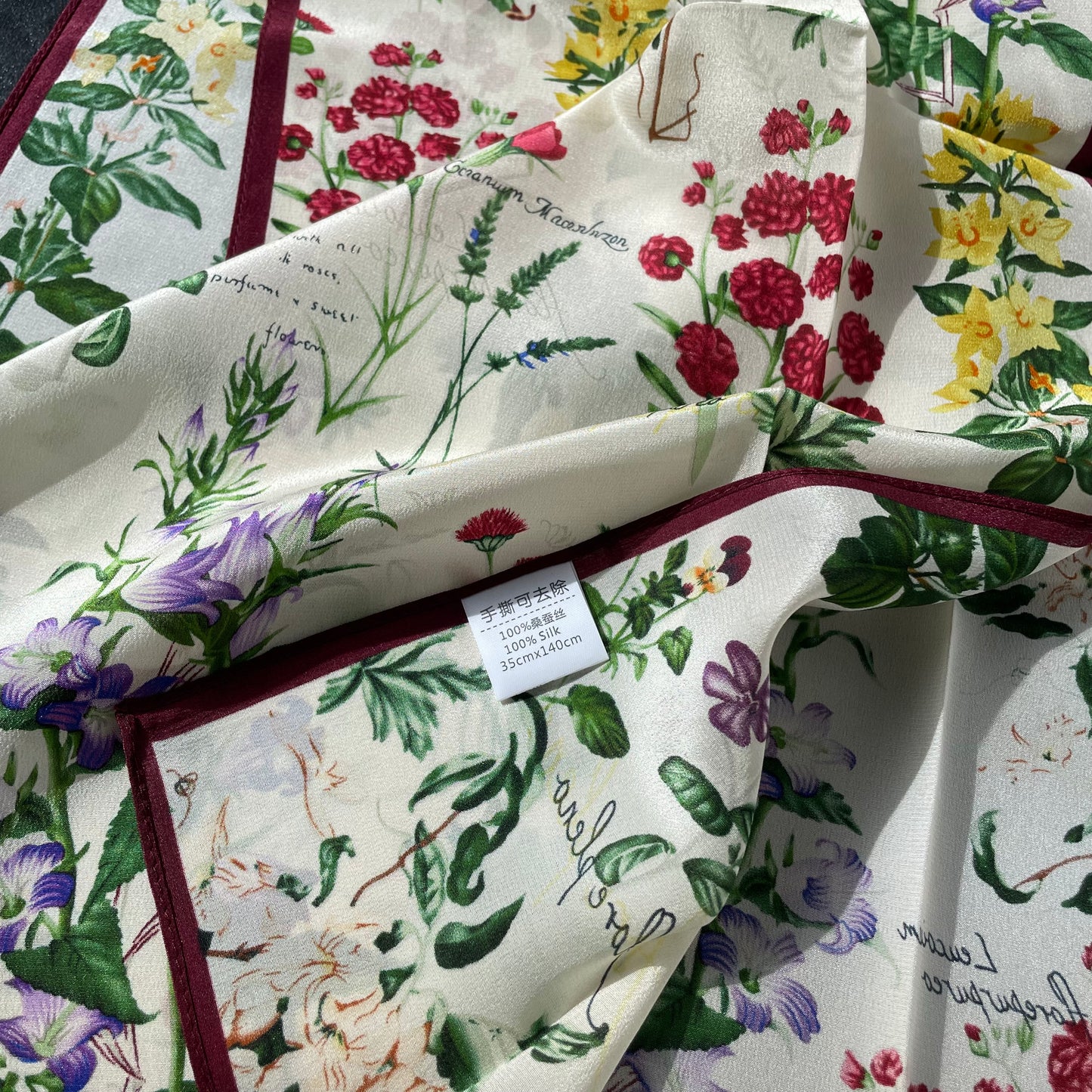 100% Pure Silk Multicolour long Silk Scarf / Headscarf-The English Garden