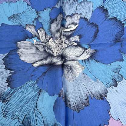 100% Mulberry Silk Scarf-Small Square Multicolor Silk Scarf, lightweight Luxury Neck Hair Scarf -The Blue Flowers