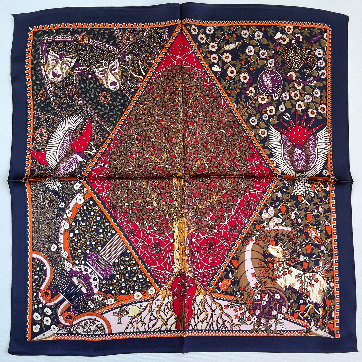 100% Pure Silk Multicolour Small Silk Scarf -The Life Tree