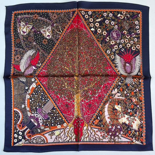 100% Pure Silk Multicolour Small Silk Scarf -The Life Tree