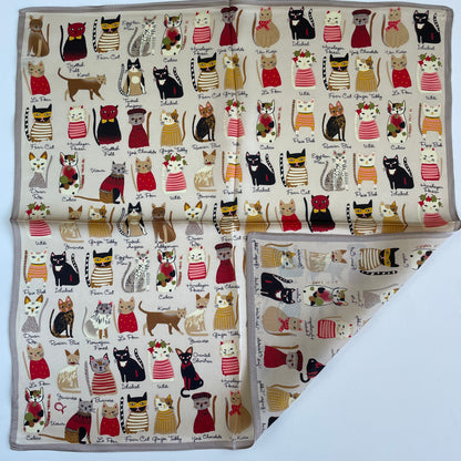 100% Pure Silk Multicolour Small Silk Scarf -The Cats