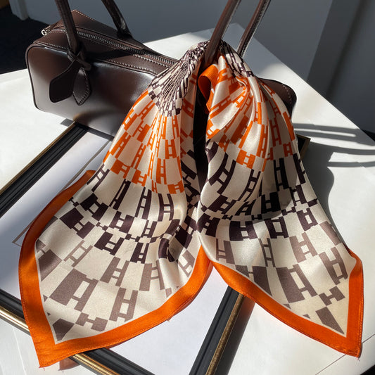 100% Mulberry Silk Scarf-Small Square Multicolor Silk Scarf, lightweight Luxury Neck Hair Scarf - The Orange H