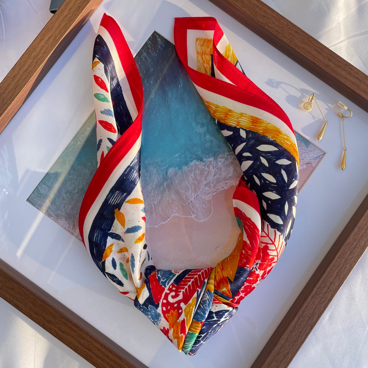 100% Mulberry Silk Scarf-Small Square Multicolor Silk Scarf, lightweight Luxury Neck Hair Scarf - The Painting