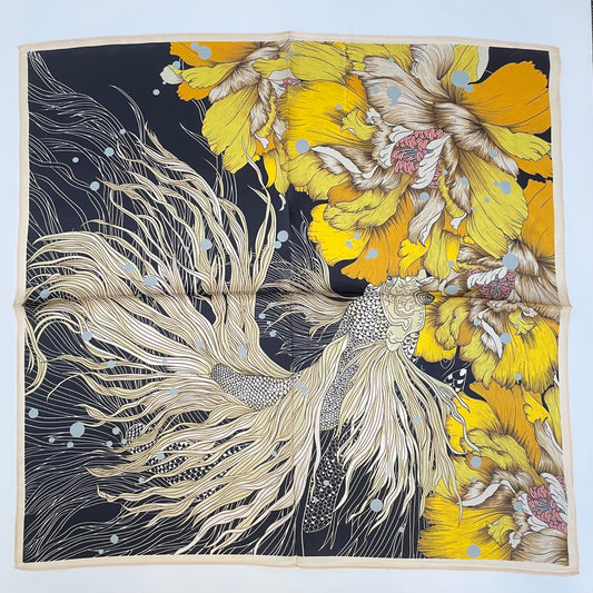 100% Pure Silk Multicolor 20" Silk Square Scarf -The Golden Fish