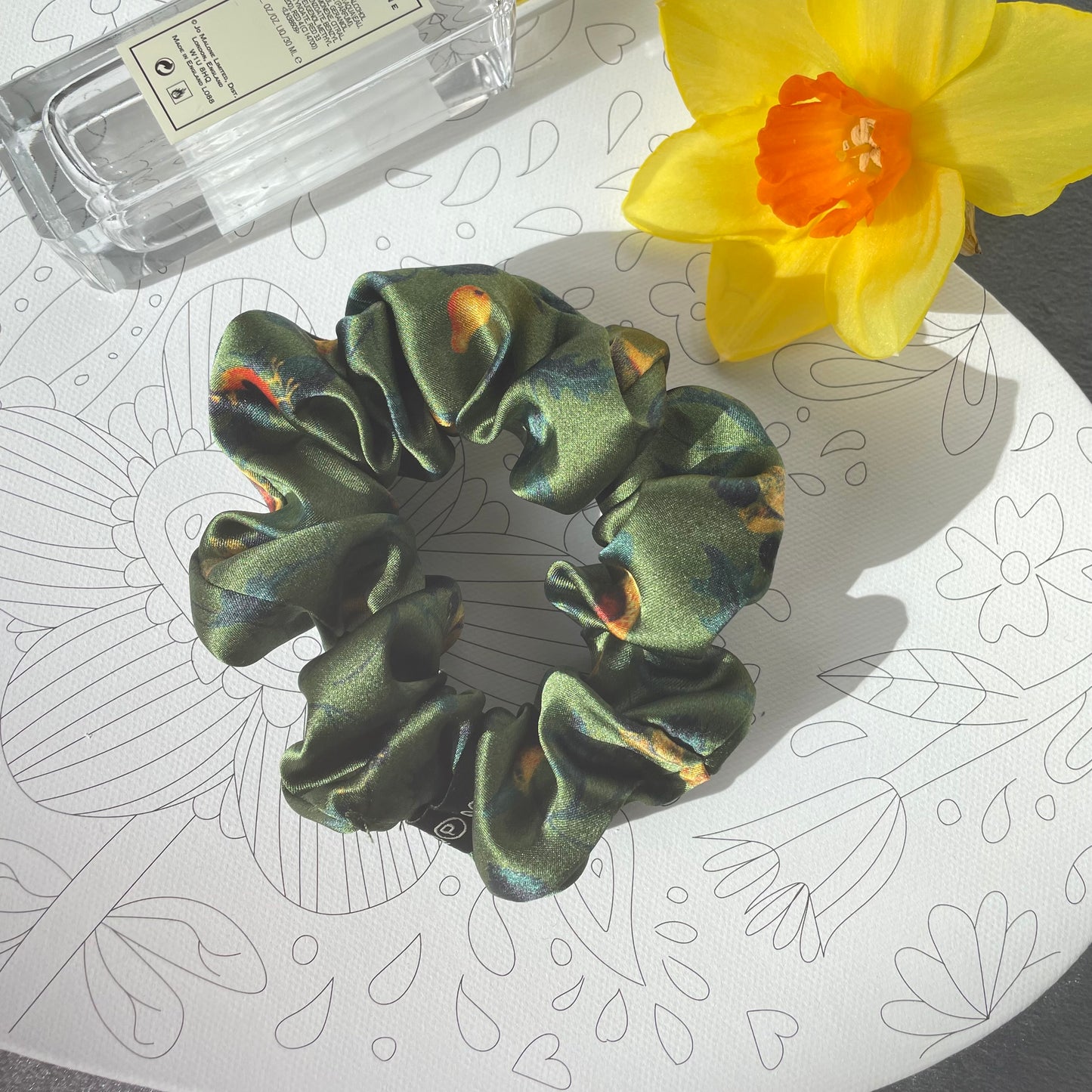100% Pure Mulberry Silk Small Elastic Hair Scrunchie - Pure Silk Hair Scrunchie/hair Accessory-The Green & Birds