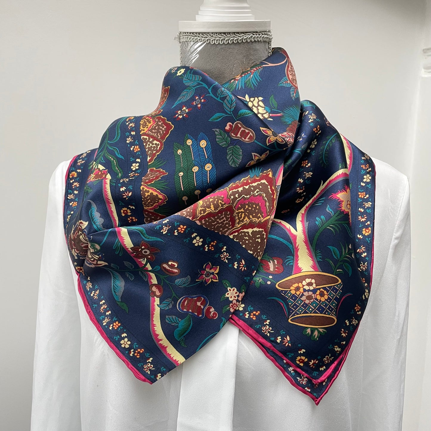 100% Pure Mulberry Silk Multicolour Handmade Large Silk Scarf 43"- The Life Tree II