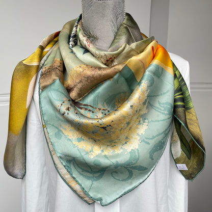 100% Pure Mulberry Silk Multicolour Handmade Large Silk Scarf 43"- The Paintings