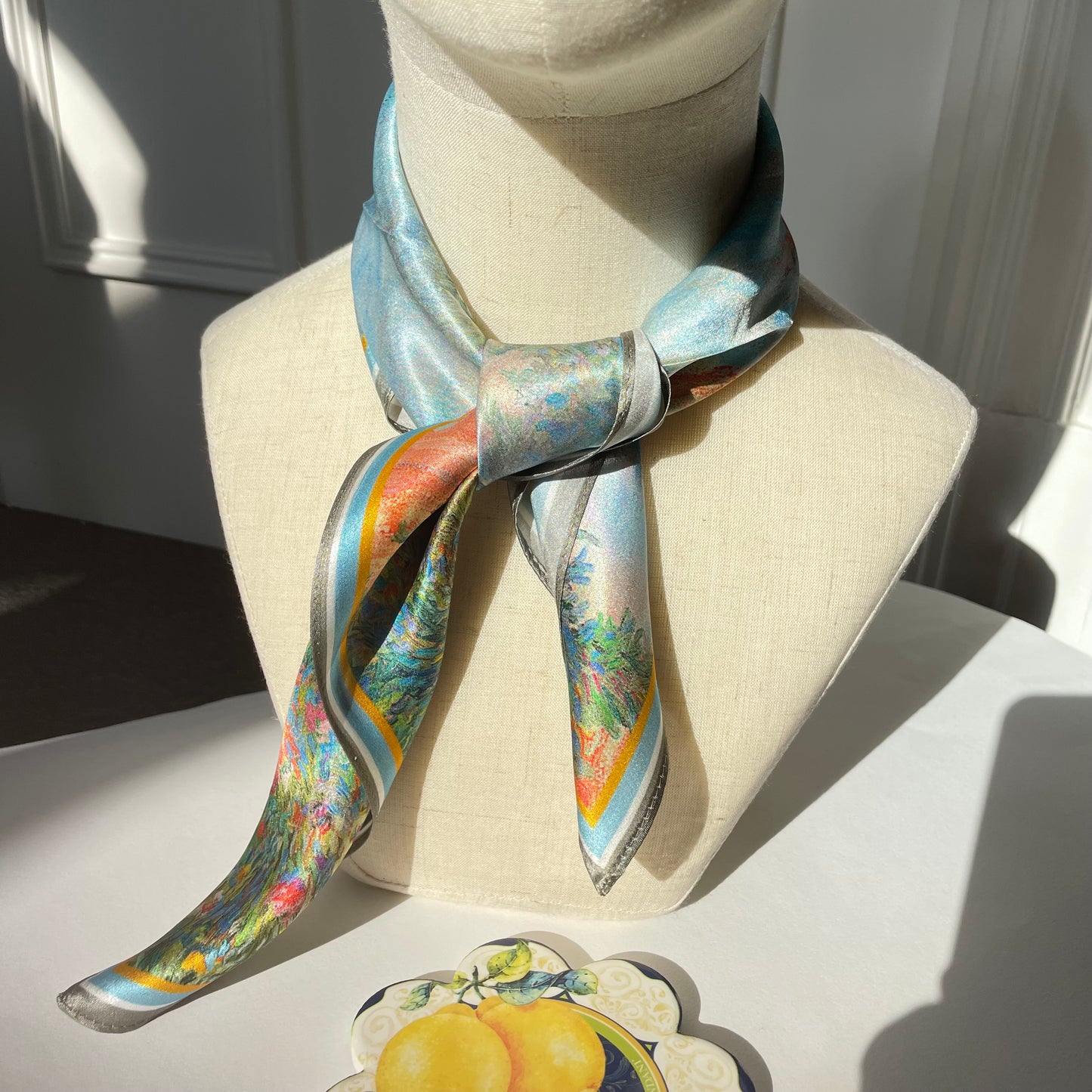 100% Mulberry Silk Scarf-Small Square Multicolor Silk Scarf, lightweight Luxury Neck Hair Scarf - The Painting