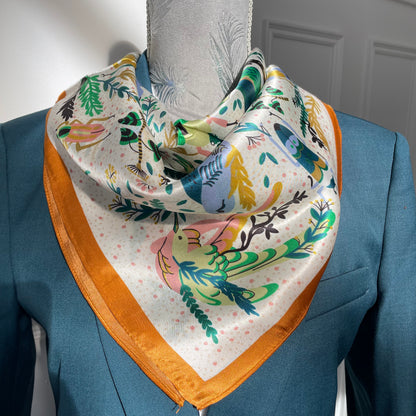 100% Pure Mulberry Silk 26” Scarf - Large Multicolour Headscarf/ Bandana/Hair Scarf - Elegant Square Silk Scarf Gift for Her/Mom -The Pipits Garden