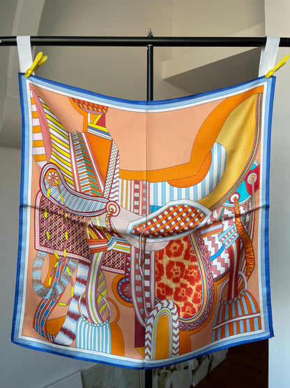 100% Pure Silk Multicolour Large Silk Scarf / Headscarf-The Horseshoe - 26”Silk Scarf / Headscarf