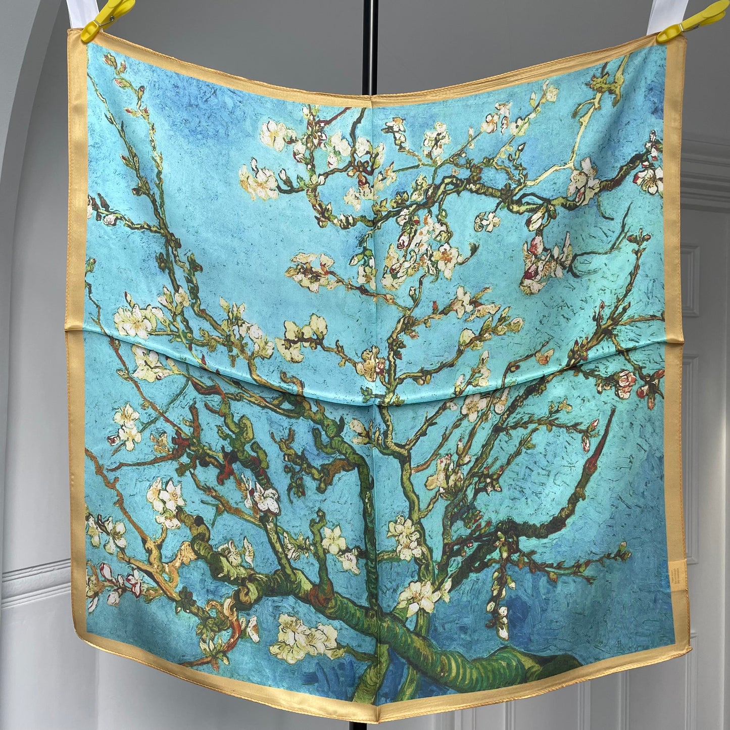 100% Pure Silk Multicolour Large Silk Scarf / Headscarf-The Blue Flowers- 26”Silk Scarf / Headscarf