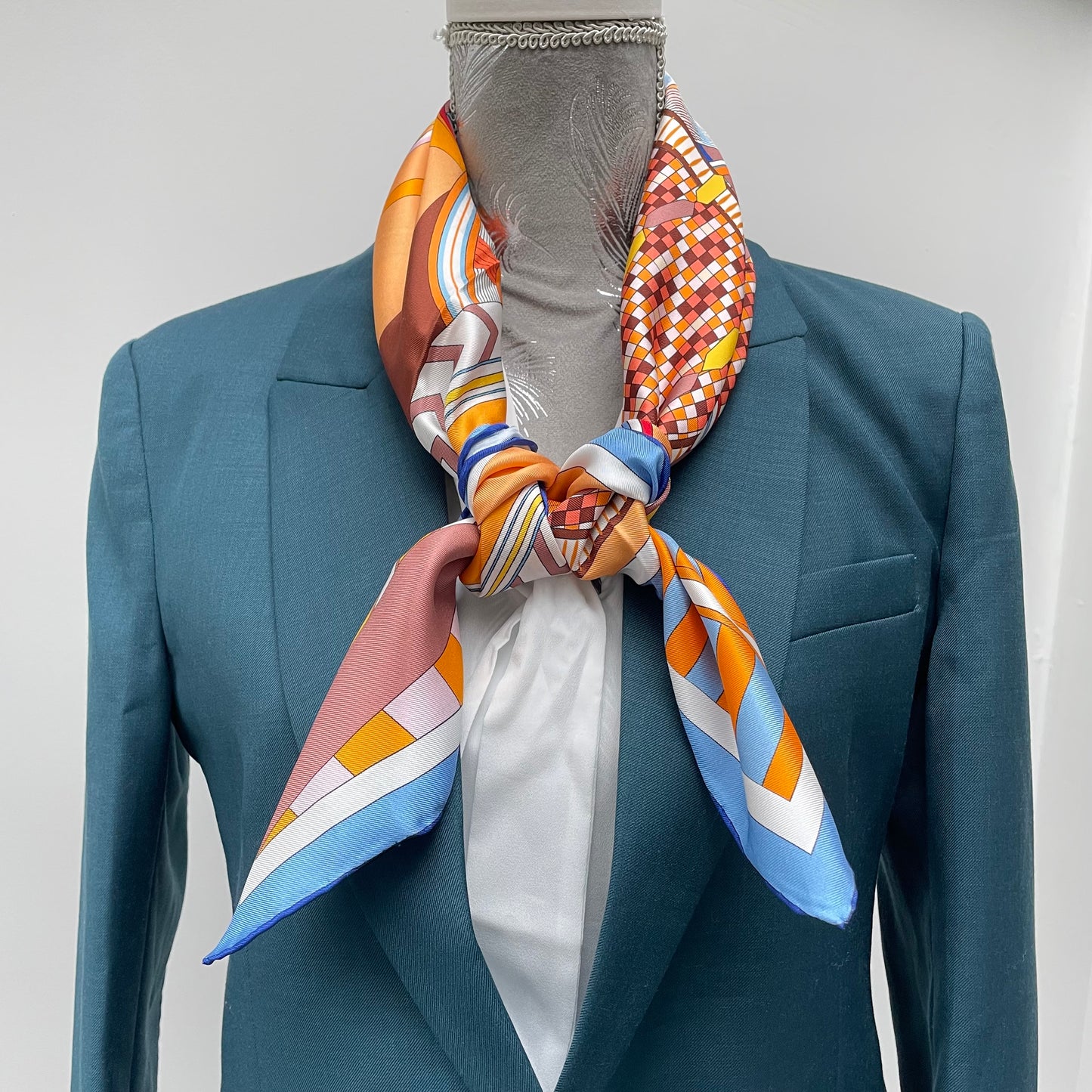 100% Pure Mulberry Silk Extra Large HandRolled Silk Scarf 35"- The Horseshoe