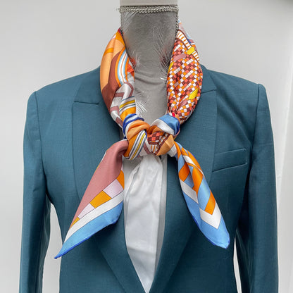 100% Pure Mulberry Silk Extra Large HandRolled Silk Scarf 35"- The Horseshoe