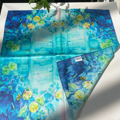 100% Pure Silk Multicolor 20" Silk Square Scarf -The Rose