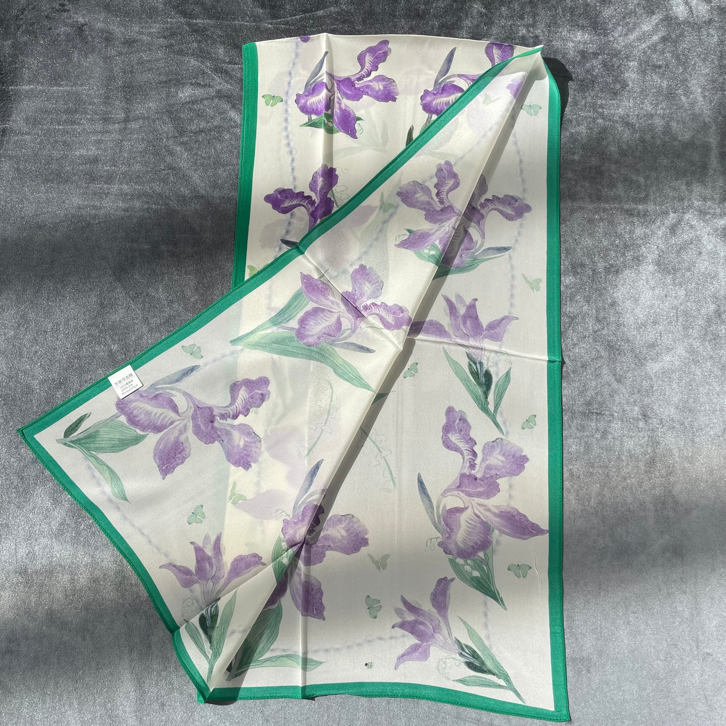 100% Pure Silk Multicolour long Silk Scarf / Headscarf-The Irises