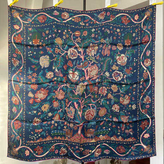 100% Pure Mulberry Silk Multicolour Handmade Large Silk Scarf 43"- The Life Tree II