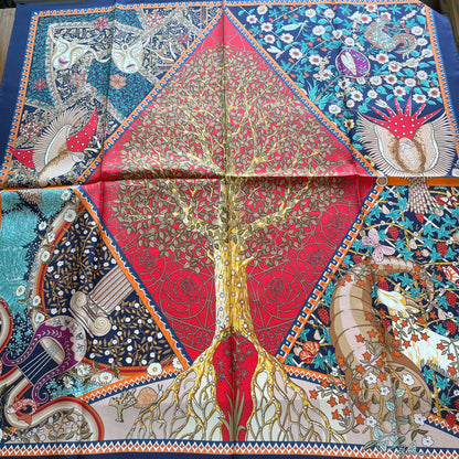 100% Pure Mulberry Silk Extra Large HandRolled Silk Scarf 35"- The Life Tree