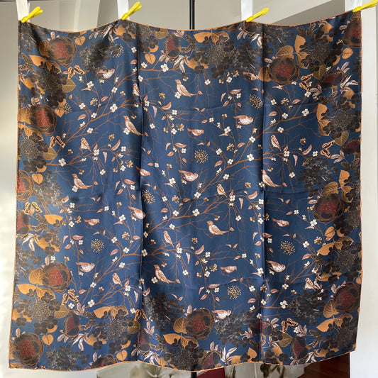 100% Pure Mulberry Silk Multicolour Handmade Large Silk Scarf 43"- The Birds