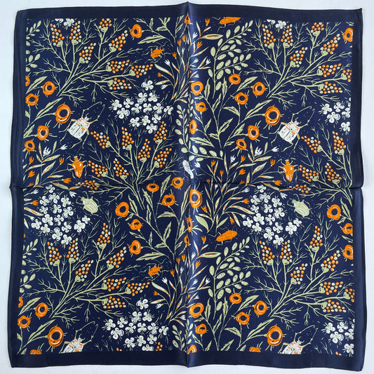 100% Pure Silk Multicolour Small Silk Scarf -The Blue - 21” Silk Scarf
