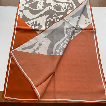 100% Pure Silk Multicolour long Silk Scarf / Headscarf-The Orange & Brown