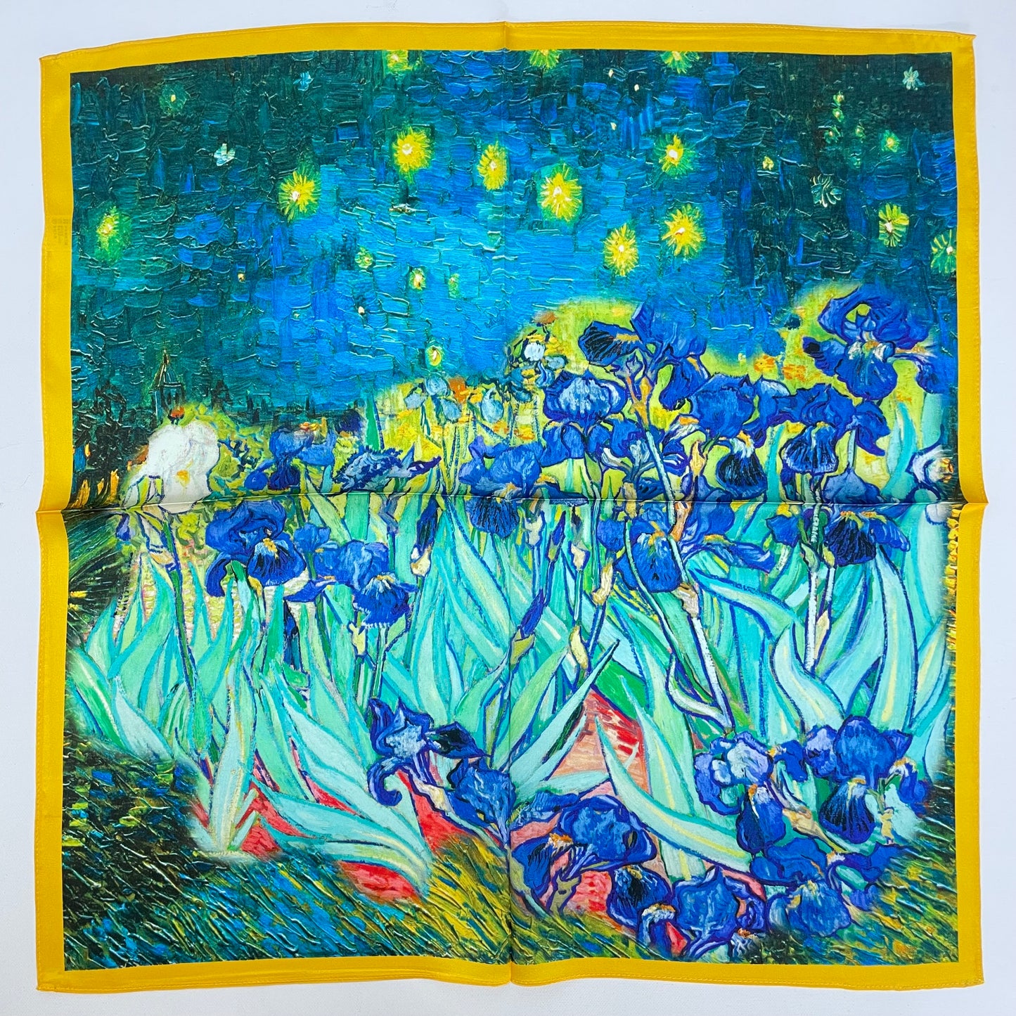 100% Mulberry Silk Scarf-Small Square Multicolor Silk Scarf, lightweight Luxury Neck Hair Scarf - The Irises