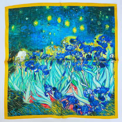 100% Mulberry Silk Scarf-Small Square Multicolor Silk Scarf, lightweight Luxury Neck Hair Scarf - The Irises