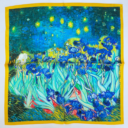 100% Mulberry Silk Scarf-Small Square Multicolor Silk Scarf, lightweight Luxury Neck Hair Scarf - The Irises