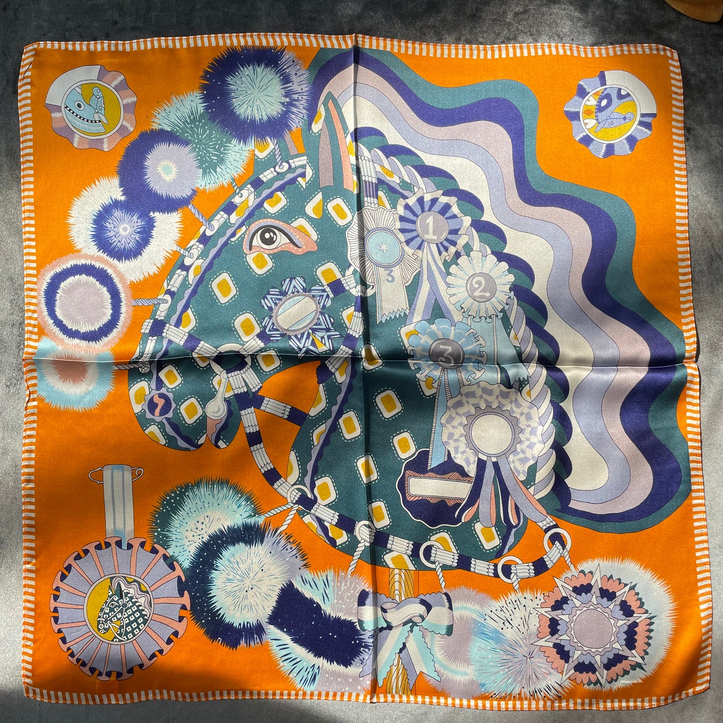 100% Pure Silk Multicolour Large Silk Scarf / Headscarf-The Horses- 26”Silk Scarf / Headscarf