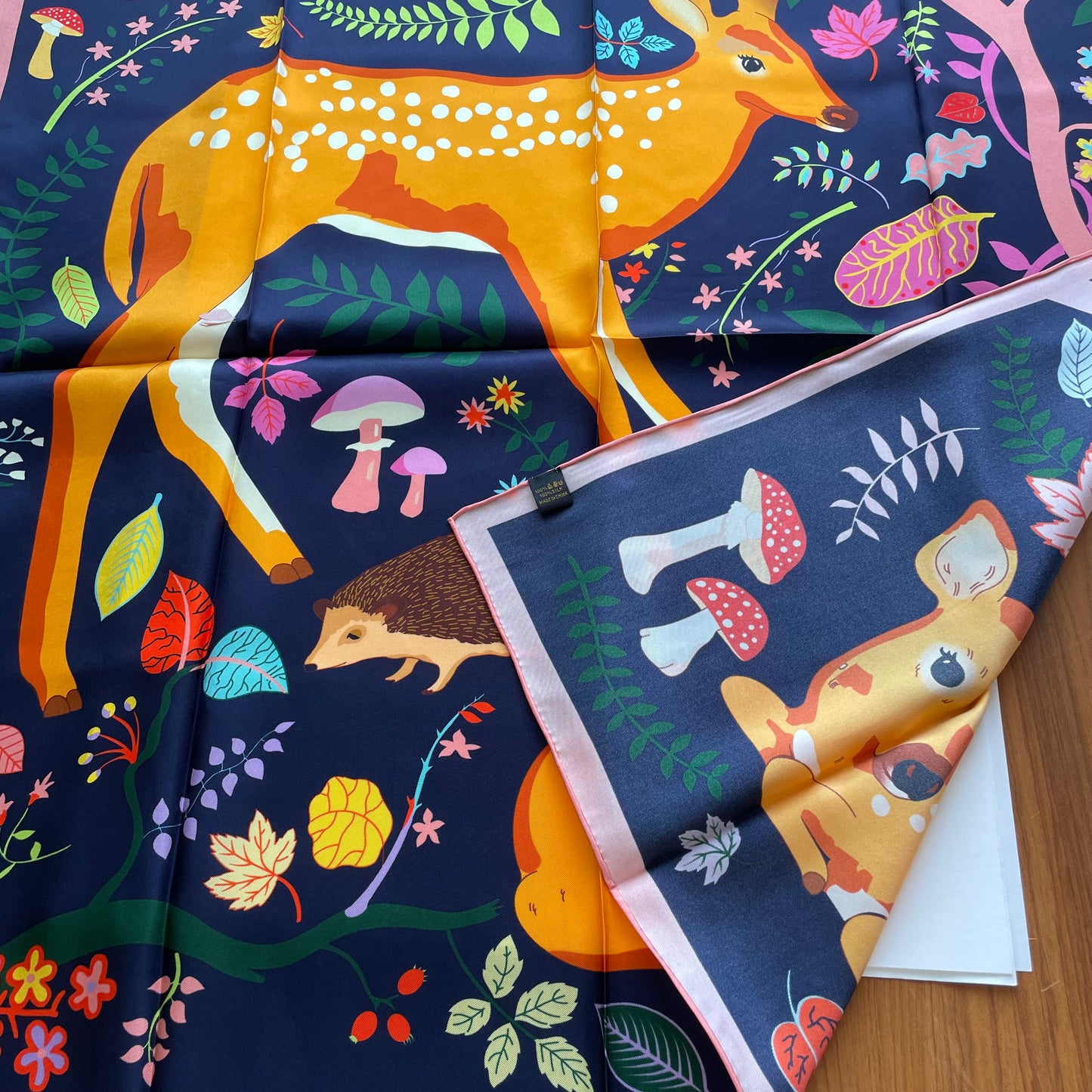100% Pure Mulberry Silk Extra Large HandRolled Silk Scarf - The Deers