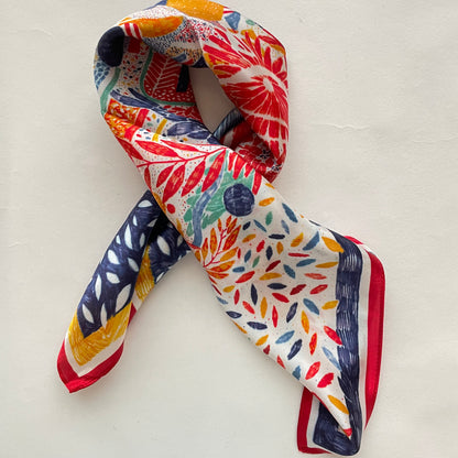 100% Pure Silk Multicolour Small Silk Scarf -The Painting-21” Silk Scarf