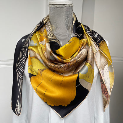 100% Pure Mulberry Silk Multicolour Handmade Large Silk Scarf 43"- The Golden Fish