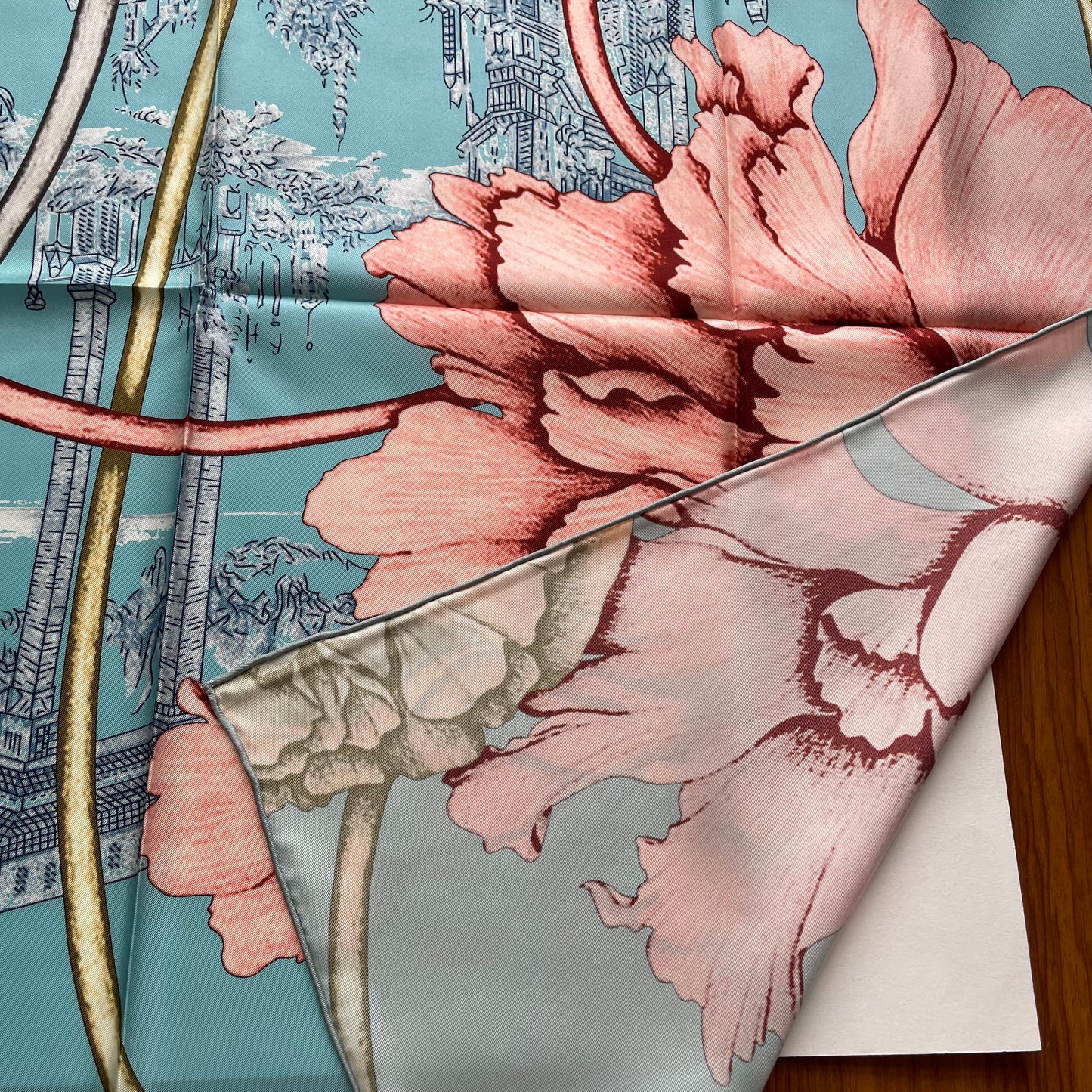 100% Pure Mulberry Silk Extra Large HandRolled Silk Scarf 35"- The Peony Flowers