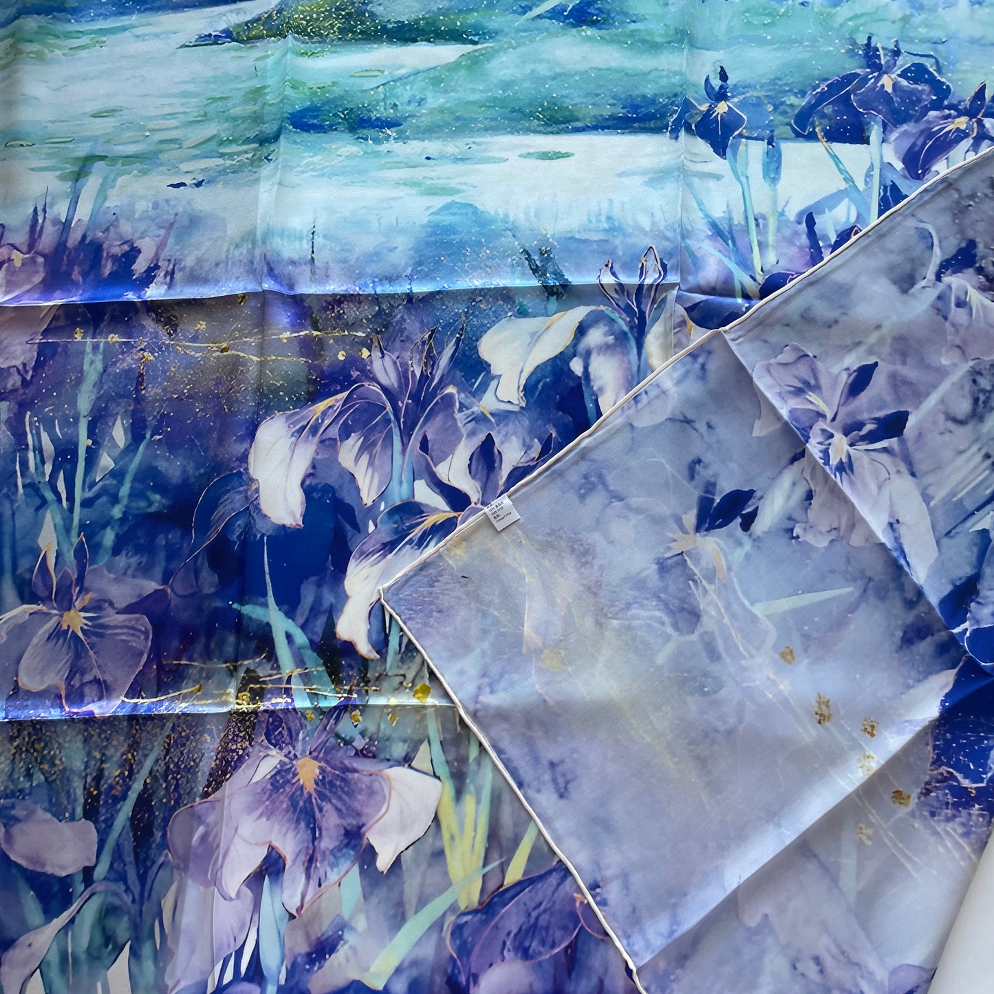 100% Pure Mulberry Silk Multicolour Handmade Large Silk Scarf 43"- The Irises