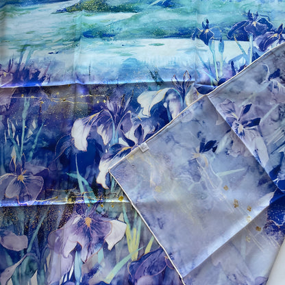 100% Pure Mulberry Silk Multicolour Handmade Large Silk Scarf 43"- The Irises
