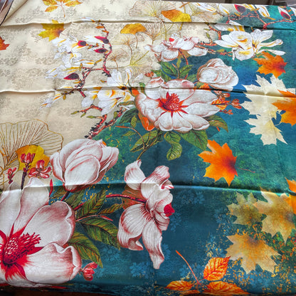 100% Pure Mulberry Silk Duo-Color Handmade Large Silk Scarf 43"- The Flowers