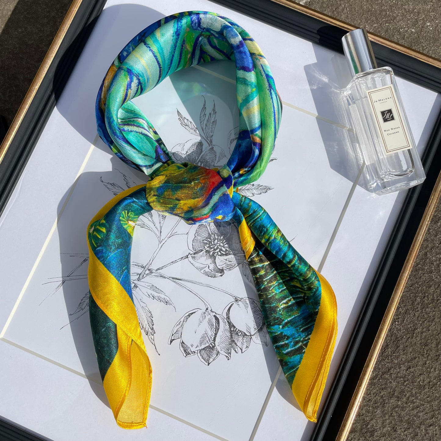 100% Pure Silk Multicolour Large Silk Scarf / Headscarf-The Irises - 26”Silk Scarf / Headscarf