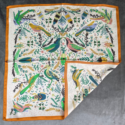 100% Pure Silk Multicolour Large Silk Scarf / Headscarf-The Pipit Garden - 26”Silk Scarf / Headscarf