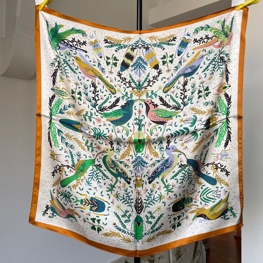 100% Pure Silk Multicolour Large Silk Scarf / Headscarf-The Pipit Garden - 26”Silk Scarf / Headscarf
