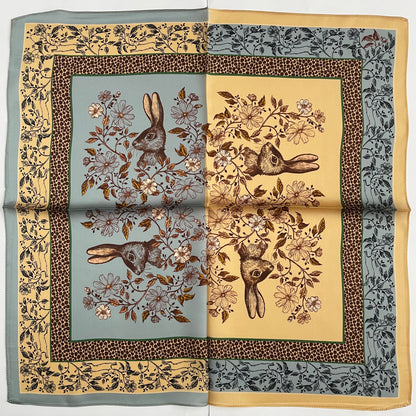 100% Pure Silk Multicolour Small Silk scarf -The Green Birds or The Rabbit